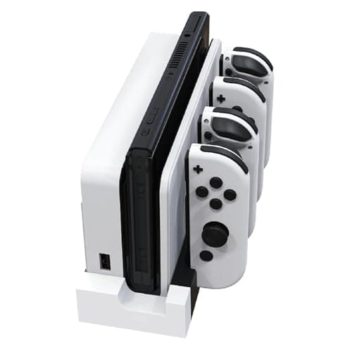 Image of A-DIGISHUO Jo y Con Charging Dock, 4 Slots Charger Stand Station with Individual LED Indicator, Replacement Fit for Ninte n do Switch Support 1-4 Pcs Joy-Con
