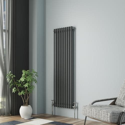 Image of NRG Column Radiator Anthracite 1500x470mm Double Traditional Cast Iron Style Heater Interior Designer Vertical Bathroom Radiators