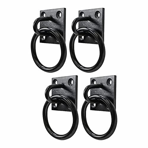 Image of Heavy Duty Ring on Plate with Black Coating, Horse tie Ring, decking Rope Rust Proof Tie Rings - 50x50mm (Ring On Plate Black 4pk)