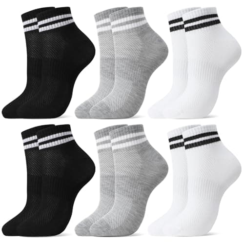 Image of Zuimei 6 Pairs Ladies Socks 4-7 Multipack Womens Socks Striped Breathable Ankle Socks for Women Ladies Sport Office Home School white,black,gary