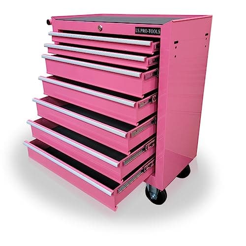 Image of US PRO PINK TOOLS AFFORDABLE STEEL CHEST TOOL BOX ROLLER CABINET 7 DRAWERS