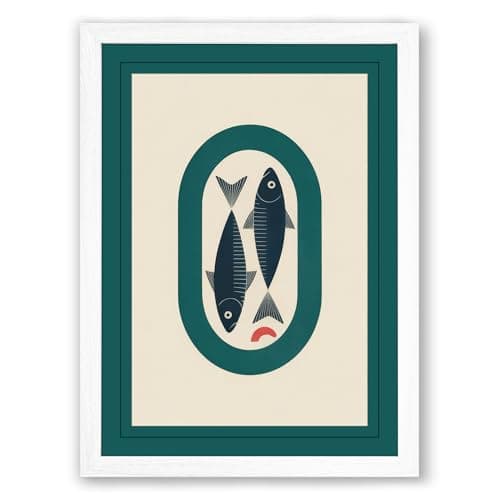 Image of Birds in Teal Frame Art Deco Framed Wall Art Print A3 (42×29.7cm) White, Wall Decor for Living Room, Bedroom, Office & Home, Ready to Hang, Art Gift