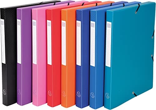 Image of Exacompta - Ref 5960E - PP Opaque Elasticated Filing Box - 240 x 320mm in Size, Suitable for A4 Documents, 25mm Spine, 0.7mm Polypropylene - Assorted Colours (Pack of 8)