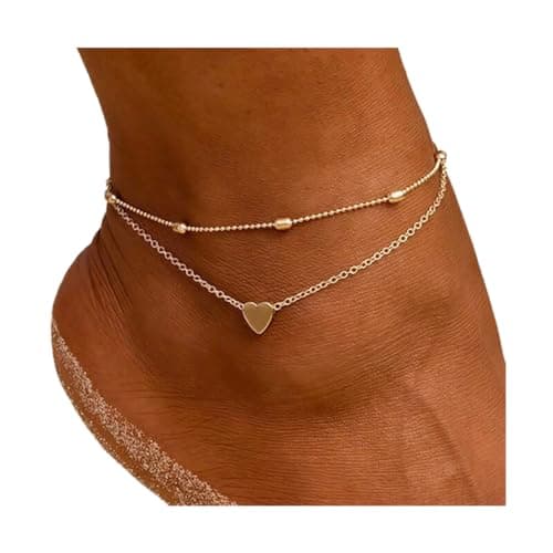 Image of Clataly Sun Moon Anklet Bracelets Multilayer Pineapple Love Turtle Beaded Ankle Summer Accessories Beach Foot Jewelry for Women Girls (Gold Love Anklet)