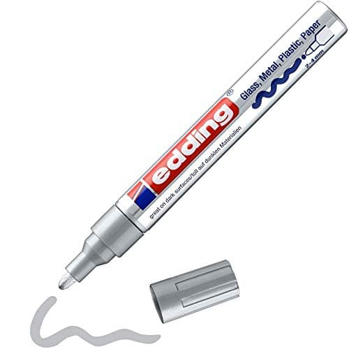 Image of edding 750 gloss paint marker - silver - 1 paint marker - round tip 2-4 mm - paint pen for glass, pebbles, wood, plastic, paper - waterproof, high coverage