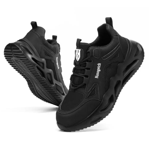 Image of Nasogetch Steel Cap Trainers Safety Trainers Men Women Safety Shoes Comfortable Lightweight Work Trainers Breathable Puncture Proof 770 Black 9 UK 43