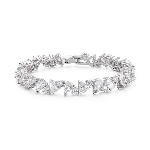 Image of Ever Faith Gorgeous Pear-shaped Cubic Zirconia Wedding Tennis Bracelet for Bride Bridesmaid, Elegant Round Stone White Gold Plated Bridal Lightweight Prom Accessories Jewelry for Women