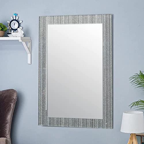 Image of Bloomington's Direct Rectangle Wall Mirror, Silver Glitter Frame Decoration, 40 x 60 cm, Noir Wall Mounted Mirror