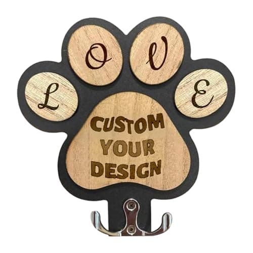 Image of Personalised Dog Lead Hanger with Engraved Text – Customisable Name & Letter Wooden Paw Hook, Wall-Mounted Farmhouse Pet Decor,Multi-Purpose Holder for Leads, Keys, Coats and Towels by The Door