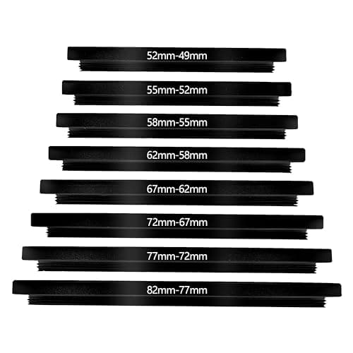 Image of Belmalia Set of 8 Step-DOWN Rings, Lens filter Adapters: 82mm 77mm 72mm 67mm 62mm 58mm 55mm 52mm 49mm
