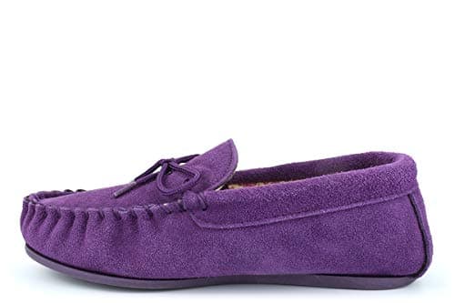 Image of Ladies Leather Moccasins - Womens Suede Slippers in Purple, Red, Navy Blue - Real Leather & Suede - Size 3 UK