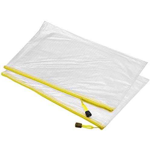 Image of sourcing map Mesh Zipper Bags, A4 Size Plastic Zip File Pouch Document Folders for Home Office Travel, Yellow Pack of 12