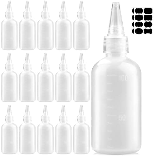 Image of DKBT 16 Pcs Squeeze Bottles 100 ml Condiment Squeezy Bottles with Nozzles Plastic Sauce Bottle Small Squirt Bottle for Ketchup Dispenser Oil Applicator Salad Dressing and Paint