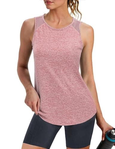 Image of Crewhpo Women's Workout Tank Tops Loose Fit Gym Yoga Top Lightweight Quick Dry Sports Vest Athletic Running Sleeveless Shirt A-Pink