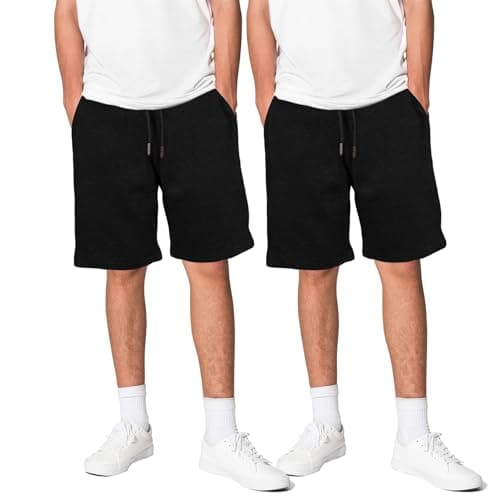 Image of Keanu 2 Pack Mens Regular Fit Fleece Shorts with Zip Pockets, Elastic Waistband, and Drawstring – Size L - Black/Black Pack
