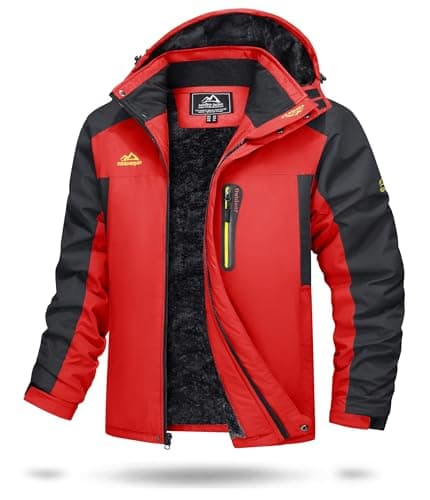 Image of TACVASEN Waterproof Jackets Mens Mountain Fleece Jacket Outdoor Breathable Softshell Jacket Rain Coat Mens Snow Skate Ski Snowboard, Red, L