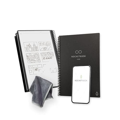 Image of Rocketbook Core Reusable Spiral Notebook, Executive Size 15 cm x 22.4 cm, Black - Dotted Pages, App-Connected, Erasable, Durable Cover, Ideal for School, Work, and Creative Projects