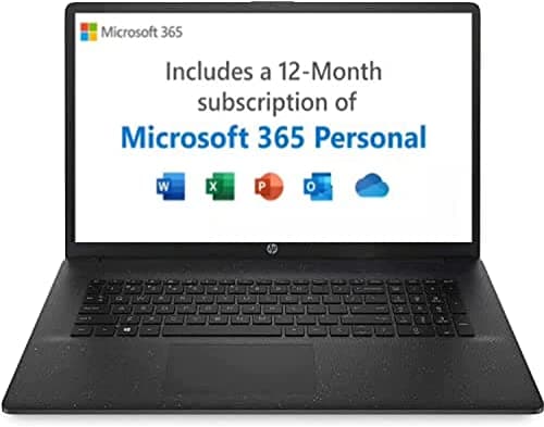 Image of HP 17.3” Full HD Laptop PC 17-cn0041sa, Intel Pentium Gold, 4 GB RAM, 128 GB SSD, Windows 11 in S Mode, with Microsoft 365 Personal 12 Months Included – Black
