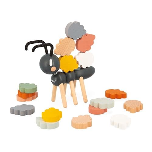 Image of Janod - Sweet Cocoon Ant Balance Game - Early-Learning Toy - Develops Fine Motor Skills - 1 Ant + 20 Stackable Leaves - FSC Wood Toy - 24 Months +, J04053