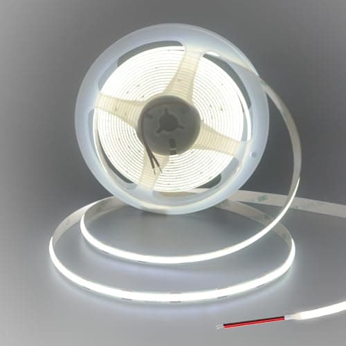 Image of Clearhill 12V 8mm Width COB 480LED Strip Lights with Bare Wire (No Power Supply),16.4FT/5M,Cool White 6500K,480LEDs/M,CRI90,Electroplated Double-Sided Panel,IP20,11W/M,Not Waterproof,for Indoor DIY