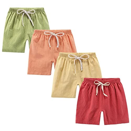 Image of FedMois Boys' Summer Shorts Cotton, Pack of 4, red Orange Green and Yellow, 3-4 Years