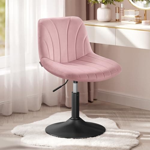 Image of VASAGLE Dressing Table Chair, Height Adjustable Bar Stool with Back, 360° Swivel Beauty Stool for Bedroom, Dining Room, Home Office, Velvet, Jelly Pink LJB160SA02