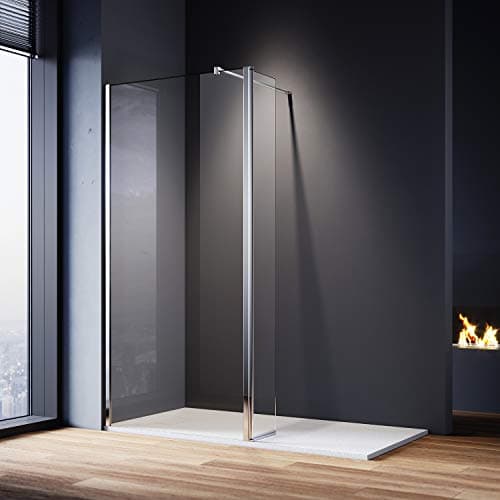Image of ELEGANT 800mm Walk in Shower Screen Glass Panel with 300mm Return Panel and 1500x800 mm Shower Tray, 1900mm Height,8mm Easy Clean Glass Wet Room Screen Panel Enclosure