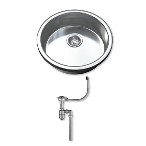 Image of Dihl 1091 Kitchen Sink, Single Bowl 1.0, Round, 304 Stainless Steel, Silver, Inset, 42.2 x 42.2 cm, Includes Full Waste Kit and fixings
