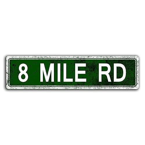 Image of Dtsnjsdwk Detroit 8 Mile Road Wall Sign, Metal Tin Sign, Retro Style, Multicolor, 10x40cm