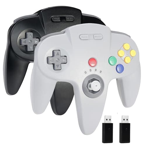 Image of miadore 2 Pack Wireless N64 Pro Controller For Switch 1 2/Switch Online/OLED/Lite, 2.4GHz USB Joystick Gaming Controllers for Windows PC, MAC, Raspberry Pi (Black+Gray)