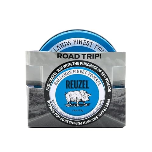 Image of Reuzel 2026 Road Trip, Blue Strong Hold Pomade, Water Soluble for a High Shine Look with a Vanilla Scent, 95g + Free Travel Size 35g