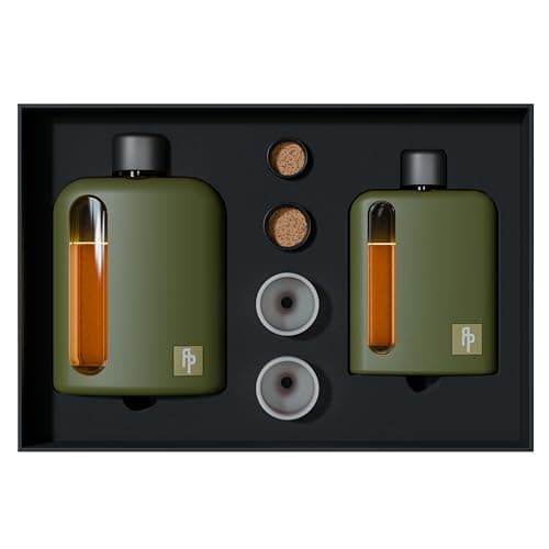 Image of Ragproper Modern Glass Hip Flask for Men | Cork & Silicone Lid Liners | Firm Grip | Curved Edges | Durable Silicone Covered Flask for Whiskey | Liquor | Sprits | 100ml Single+ 240ml Double | Green