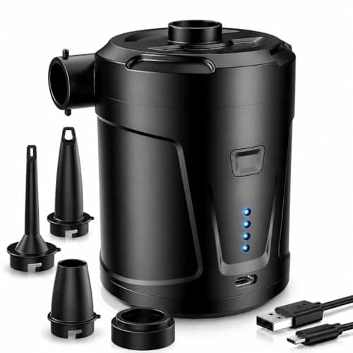 Image of SUPPOU Electric Air Pump, 5200mAh Portable Air Pump with Fast Inflating/Deflating, Rechargeable Electric Pump with 4 Nozzles for Kids Paddling Pool, Swimming Pool, Airbed, Inflatable Boat (black)