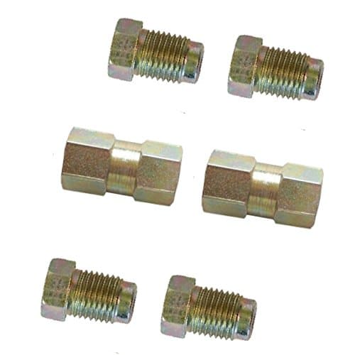 Image of 2 x 2 WAY FEMALE BRAKE PIPE CONNECTOR + 4 x MALE NUTS FOR 3/16" PIPE 10MM x 1MM