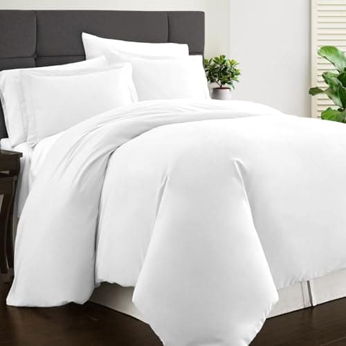 Image of Pizuna Cotton Percale Single Duvet Cover Set White, 100% Long Staple Combed Cotton Duvet Cover Single 140x200 cm, Sateen Weave Quilt Cover with Button Closure (Single Duvet Cover)