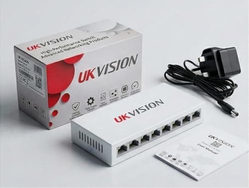 Image of UKVISION UK-SW-8-100 8 Port Fast Ethernet Switch 10/100Mbps RJ45 Unmanaged Plug and Play Desktop LAN Network Switch for Home Office CCTV Router PC Printer Smart TV NVR IP Camera Wired Network Indoor