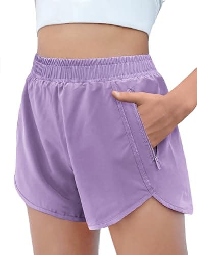 Image of Arshiner Girls Shorts Running Cycling Kids Purple Pants Summer Activewear Children Leisure Athletic Shorts with Zip Pockets 6-7 Years