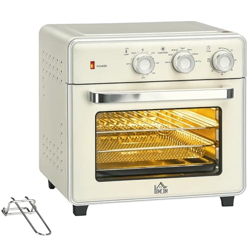 Image of HOMCOM 20L Countertop Mini Oven, 7-in-1 Toaster Oven with Warm, Broil, Toast, Bake, Air Fryer Setting, Timer, Adjustable Thermostat, 4 Dishwasher Safe Accessories, 1400W, Cream White