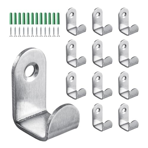 Image of YHTCC 12PCS Silver Wall Mounted Coat Hooks – Heavy Duty Metal Hook with Screws and Green Wall Plugs for Hanging Robes, Towels, Keys, Hats – Rustproof Hooks for Bathroom, Door, Kitchen