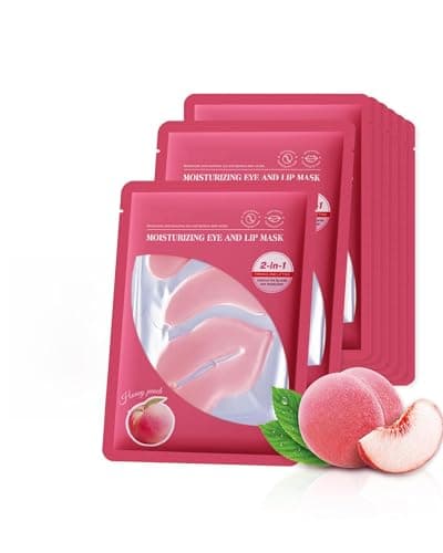 Image of Peach Lip and Eye Masks, 8 Pcs Crystal Collagen Under Eye Patches for Dark Circles and Puffiness, Wrinkles, Fine Lines, Hydrating Moisturizing Lip Mask Skincare, Bridesmaid Gifts for Women Girl-Set A