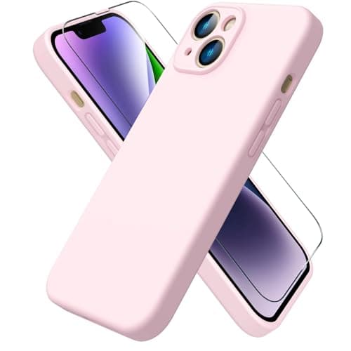 Image of ACRONIX Compatible with iPhone 14 Case 6.1",with 1 x Screen Protector, Silky-Soft Touch Liquid Silicone Case Shockproof Rubber Cases Comprehensive Protection Cover for iPhone 14-Chalk Pink