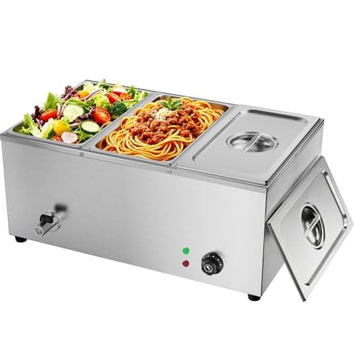 Image of TAIMIKO Commercial Bain Marie Electric Food Warmer Stainless Steel Buffet Wet Well Sauce Food Warmer Steam Table for Catering Restaurants Temperature Control 1500W (3 Pans)