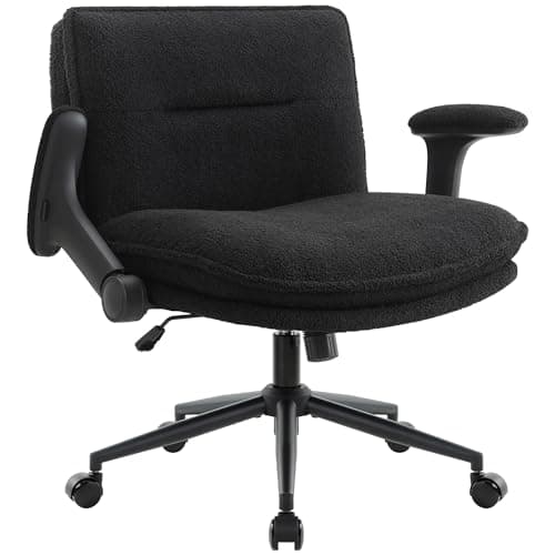 Image of IWMH Cross Legged Office Chair, Wide Desk Chair with Flip Arms, Fabric Ergonomic Criss Cross Chairs with Adjustable Height, Swivel Chairs for Home Office (Black)