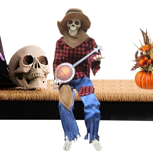 Image of Acunny Halloween Skeleton Decorations – Animated Skeleton with Banjo 60 cm Halloween Decoration | Spooky Musical Figure with Adjustable Joints for Lawn Garden Home