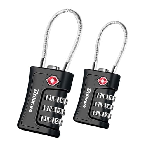 Image of Brillirare 2 Pack TSA Approved Luggage Locks, Combination Travel Cable Padlock, 3-Digit Waterproof Lock, TSA Accepted Outdoor Keyless Resettable Lock for Lockers, Bags, Gym, Gate-Black