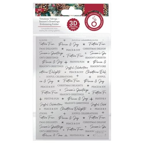 Image of Tonic Studios Holiday Collection 3D Embossing Folder - Timeless Tidings Season's Greetings - 5" x 7" - Card Making Supplies for Journaling, Scrapbooking and Paper Crafts, White