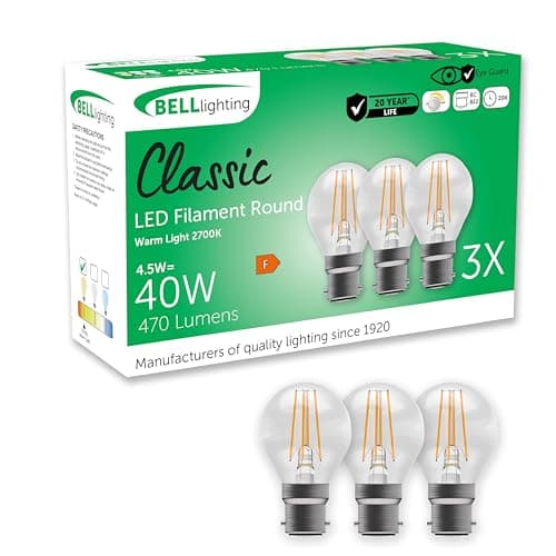 Image of BELL Lighting B22 Bayonet Dimmable Filament Light Bulb LED Golf Ball 3 Pack | Warm White 2700K | 470 Lumen 4.7W | Energy Saving Round LED Light Bulb | 40W Lamp Equivalent