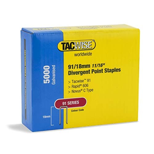 Image of Tacwise 1616 Type 91/18 mm Galvanised, Divergent Point Narrow Crown Staples, Pack of 5,000