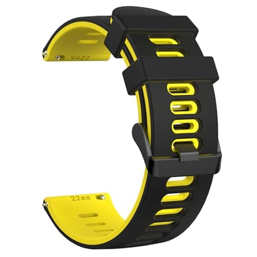 Image of Mugust Silicone Rubber Watch Bands, Quick Release Sport Watch Replacement Straps, Universal Smart Watchband with Black Stainless Steel Buckle for Men Women (22mm, Black-Yellow)