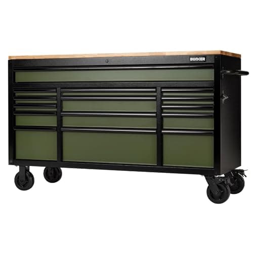 Image of Bunker 15 Drawer Workbench Roller Tool Cabinet, 61", Green